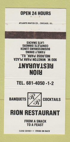 Matchbook Cover - Rion Restaurant Melrose Park IL 30 Strike