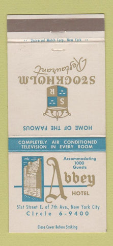 Matchbook Cover - Abbey Hotel New York City Stockholm Restaurant 30 Strike