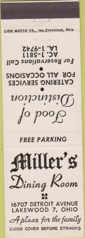 Matchbook Cover - Miller's Dining Room Lakewood OH