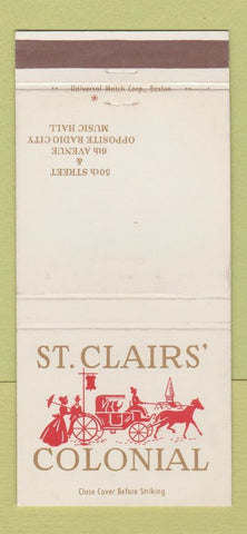 Matchbook Cover - St Clair Colonial  New York City Boston MA 30 Strike