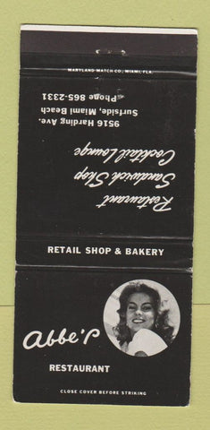Matchbook Cover - Abbe Restaurant Miami Beach FL girlie WEAR 30 Strike