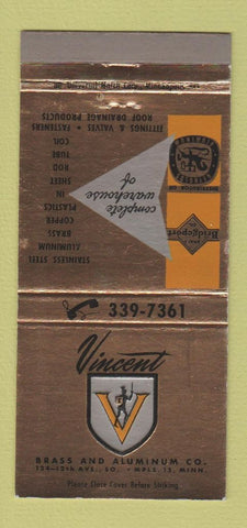 Matchbook Cover - Vincent Brass Aluminum Minneapolis MN girlie 30 Strike