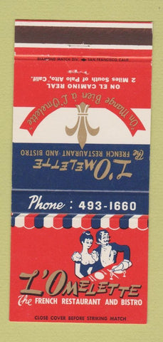 Matchbook Cover - L'Omelette French Restaurant Palo Alto CA girlie 30 Strike