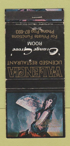 Matchbook Cover - Valencia Restaurant Auckland New Zealand girlie WEAR 30 Strike