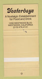 Matchbook Cover - Yesterdays Westwood CA girlie 30 Strike