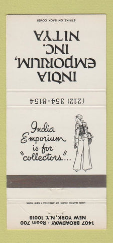 Matchbook Cover - India Emporium Nitya New York City girlie WEAR 30 Strike