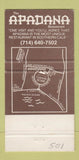 Matchbook Cover - Apadana Restaurant Newport Beach CA WEAR 30 Strike