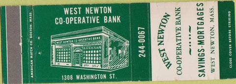 Matchbook Cover - West Newton Bank West Newton MA