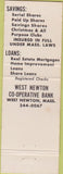 Matchbook Cover - West Newton Bank West Newton MA