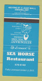 Matchbook Cover - Sea Horse Restaurant Oshawa ON 30 Strike