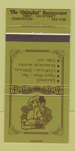 Matchbook Cover - Grinder Restaurant Edmonton AB girlie 30 Strike