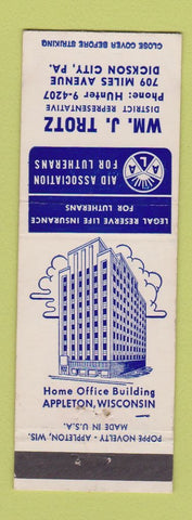 Matchbook Cover - Wm Trotz Lutheran Insurance Dickson City PA