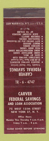 Matchbook Cover - Carver Federal Savings New York City