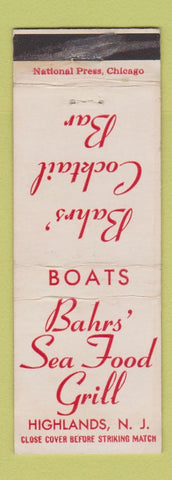 Matchbook Cover - Bahrs' Seafood Grill Highlands NJ