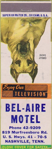 Matchbook Cover - Bel-Aire Motel Nashville TN Great Dane