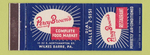 Matchbook Cover - Percy Brown's Grocery Wilkes Barre PA restaurant