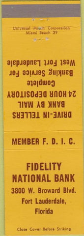 Matchbook Cover - Fidelity National Bank Ft Lauderdale FL
