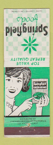 Matchbook Cover - Springfield Foods Grocery Green Beans girlie