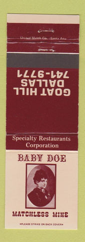 Matchbook Cover - Baby Doe Matchless Mine Dallas TX