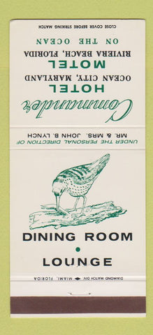 Matchbook Cover - Commander Hotel Motel Ocean City Riviera Beach MD 30 Strike