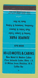 Matchbook Cover - Hi Lo Motel Cabins Halifax NS Five Islands Lake 30 Strike