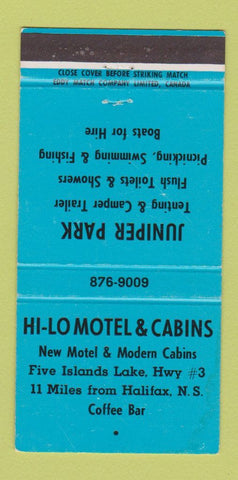 Matchbook Cover - Hi Lo Motel Cabins Halifax NS Five Islands Lake 30 Strike