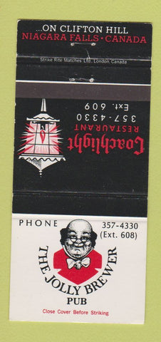 Matchbook Cover - Jolly Brewer Pub Coachlight Niagara Falls ON 30 Strike
