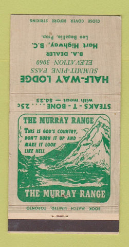 Matchbook Cover - Half Way Lodge Hart Highway BC WEAR 30 Strike