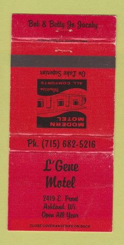 Matchbook Cover - L'Gene Motel Ashland WI WORN 30 Strike