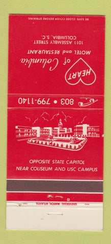 Matchbook Cover - Heart of Columbia Motel SC 30 Strike