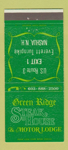 Matchbook Cover - Green Ridge Steak House Motor Lodge Nashua NH 30 Strike