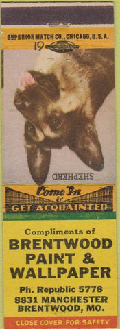 Matchbook Cover - Brentwood Paint Wallpaper MO dog