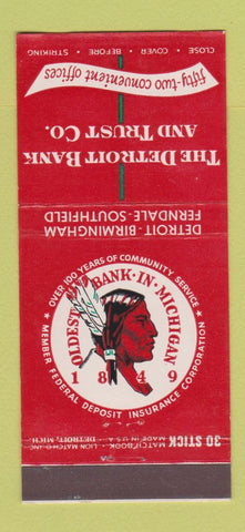 Matchbook Cover - Detroit Bank and Trust MI 30 Stick