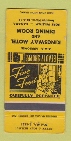 Matchbook Cover - Kingsway Motel Fort William ON WORN 30 Strike