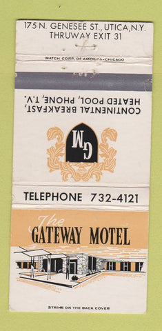 Matchbook Cover - Gateway Motel Utica NY WEAR 30 Strike