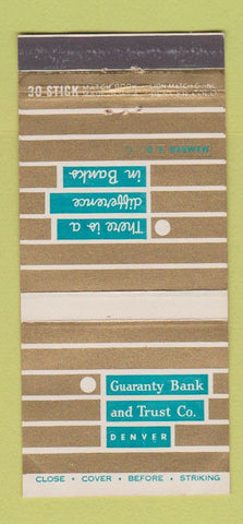 Matchbook Cover - Guaranty Bank and Trust Denver Colorado 30 Stick