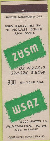 Matchbook Cover - WSAZ RADIO Huntington WV