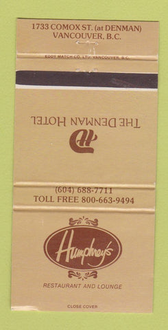 Matchbook Cover - Denman Hotel Vancouver BC Humphrey's 30 Strike