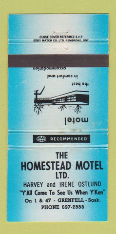 Matchbook Cover - Homestead Motel Grenfell SK WORN 30 Strike