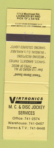 Matchbook Cover - Virtronics MC Disc Jockey Services Canada WEAR