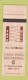 Matchbook Cover - Cana Song Recording North Battleford SK