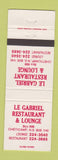 Matchbook Cover - Le Gabriel Restaurant Lounge Cheticamp NS