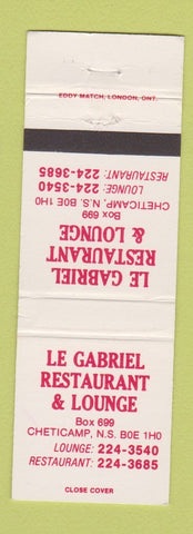 Matchbook Cover - Le Gabriel Restaurant Lounge Cheticamp NS