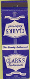 Matchbook Cover - Clarks Restaurant Akron Cleveland Erie OH
