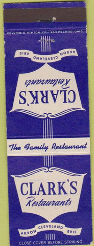 Matchbook Cover - Clarks Restaurant Akron Cleveland Erie OH