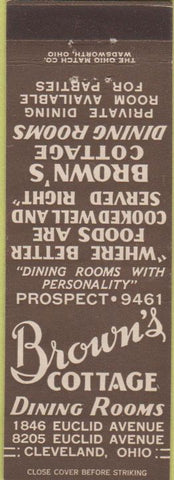Matchbook Cover - Brown's Cottage Restaurant Motel Cleveland OH