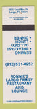 Matchbook Cover - Ronnie's Largo Family Restaurant Largo FL