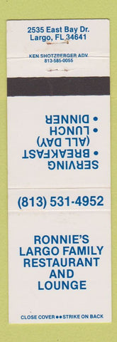 Matchbook Cover - Ronnie's Largo Family Restaurant Largo FL