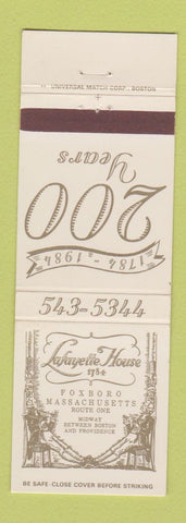 Matchbook Cover - Lafayette House Foxboro MA 1984 200th