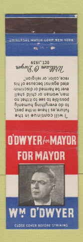 Matchbook Cover - Wm O'Dwyer for Mayor 1939 New York City